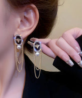 Pendientes colgantes con borlas de circonitas, cristales y perlas de aleación de oro a la moda